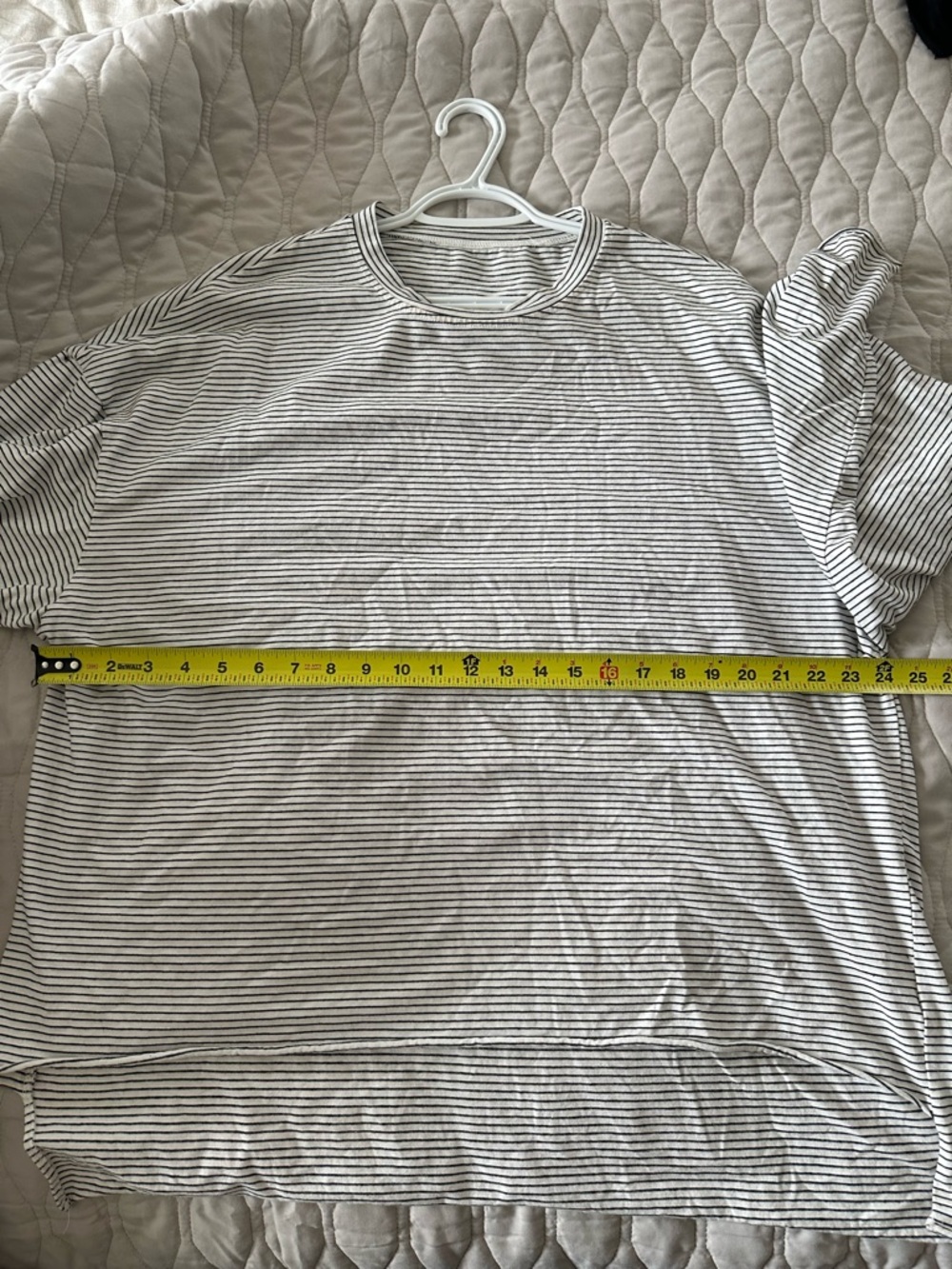 Oversized Micro-Stripe High-Low Tunic Top | Neutral Minimalist Basics Cozy Chic - Picture 3 of 4